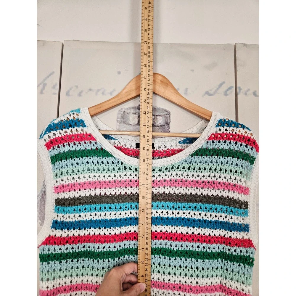 Talbots Crochet Sweater Vest SP Multicolor Striped Open Knit Coastal Preppy